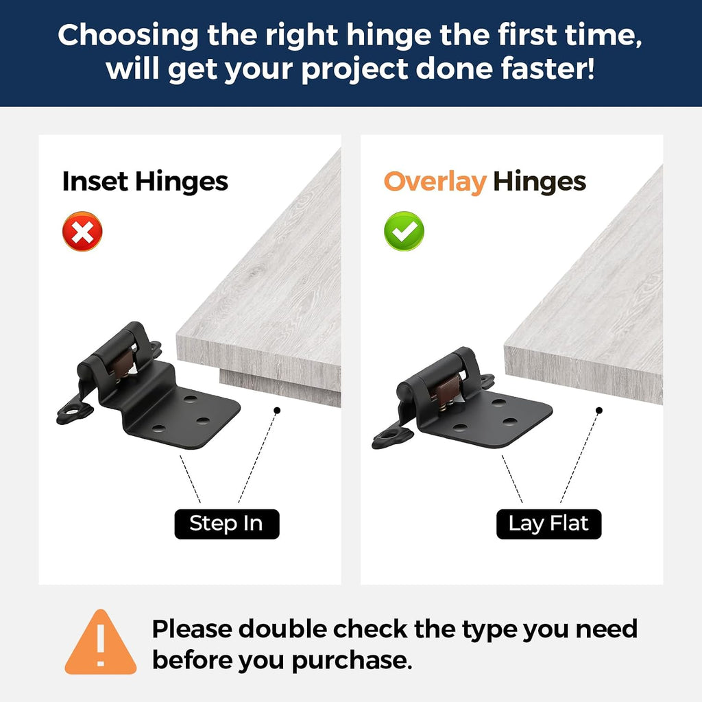 60 Pack (30 Pairs) 1/2" Overlay (Variable) Cabinet Hinges, Self-Closing Semi-Concealed Face Mount, Matte Black