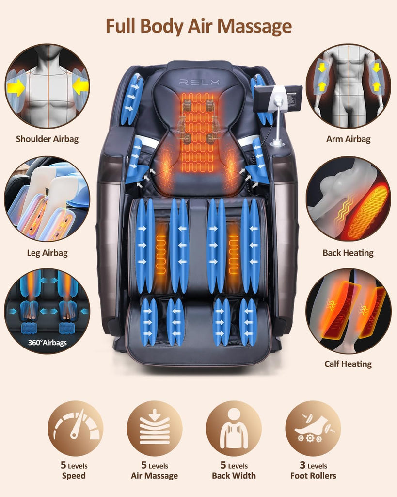 Massage Chair Full Body with Body Scan, Zero Gravity, SL-Track, Brown | 20 Modes Shiatsu Massage Chair Built-in Heat