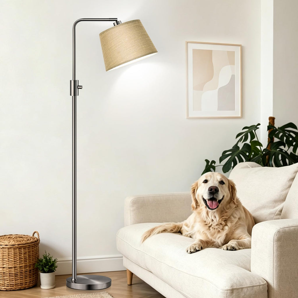 Upgraded) Dimmable Arc Floor Lamp, 1000 Lumens LED Edison Bulb Included, Modern Standing Lamp with Champagne Shade