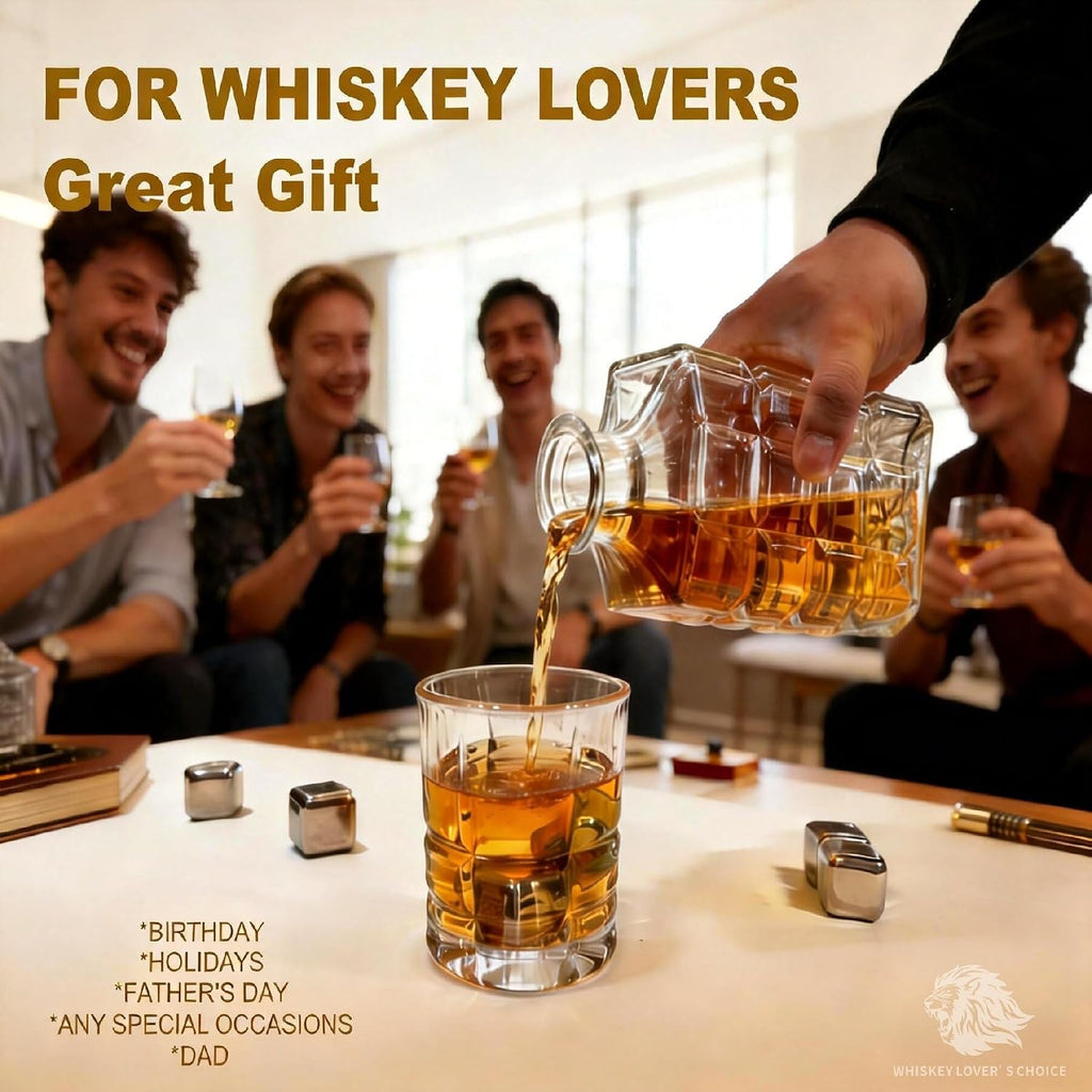 32oz Whiskey Decanter Set with 4 Crystal Glasses - Large Geometric Design, Airtight Silicone Seal, Lead-Free - Set of 7