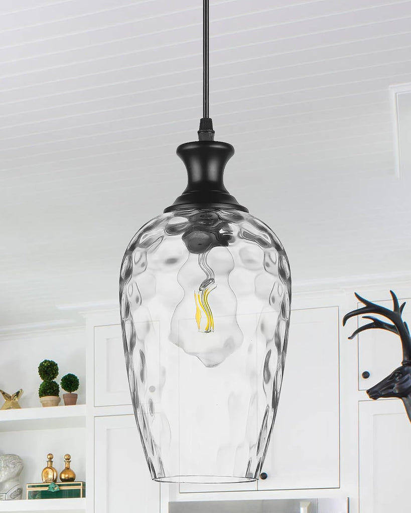Glass Pendant Lights Kitchen Island, 1-Light Black Pendant Light Fixtures with Hand-Blown Clear Glass, Farmhouse
