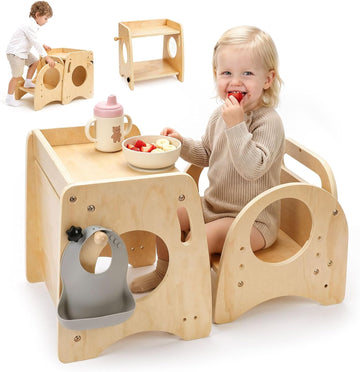 Weaning Table and Chair Set, in-1 Wooden Toddler Set