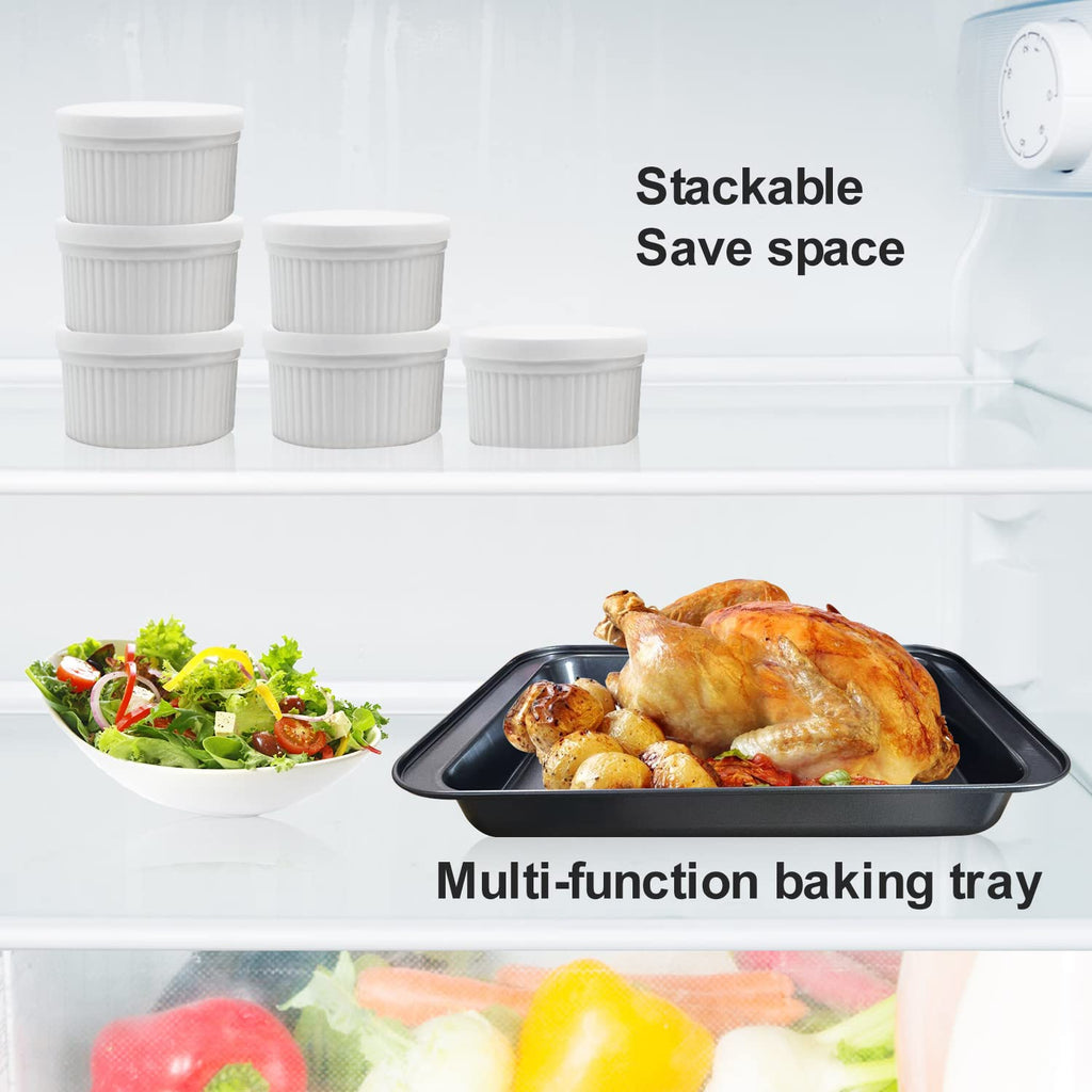Ramekins Set with 6 Silicone Lids, Mothers Day Gifts Creme Brulee Making Set, Set of 6 Porcelain Ramekins, Oven Safe