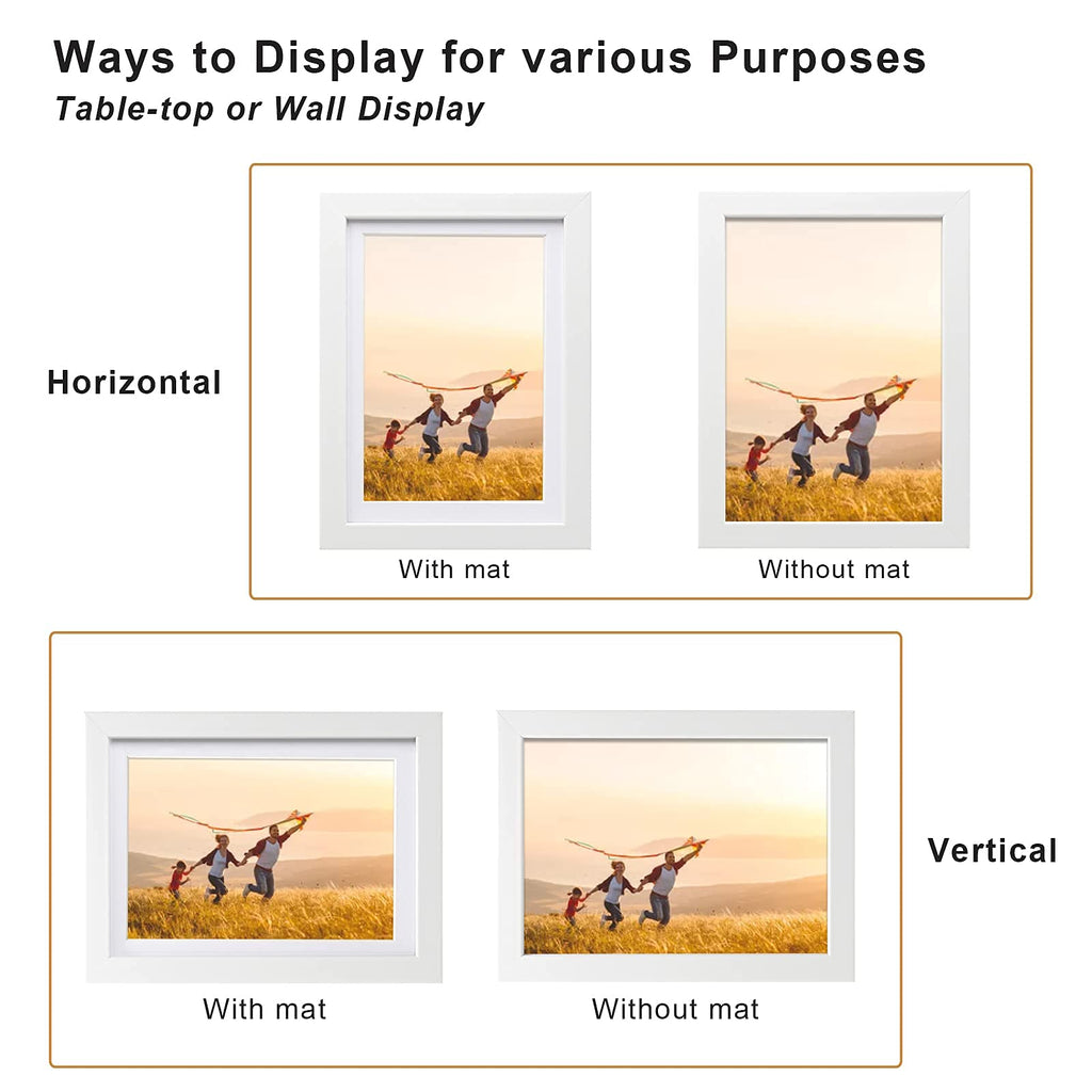 5x7 Picture Frame White Set of 4, Wooden Frames Matted 4x6 for Desk