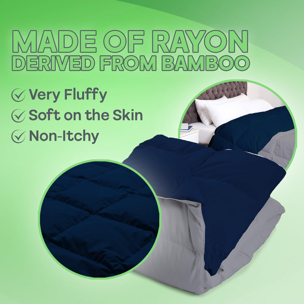 Reversible Comforter - Polyester and Rayon Derived from Bamboo Duvet Insert, All-Season, Down Alternative Filling