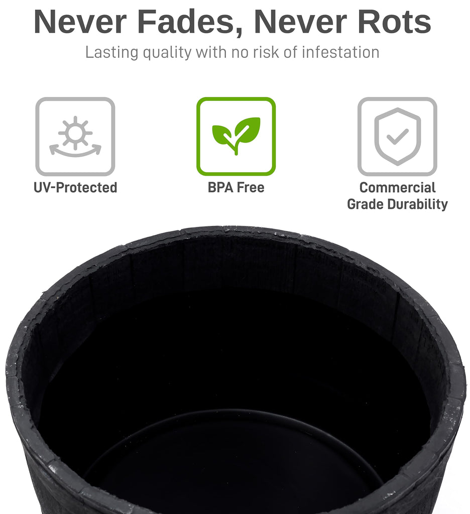 Polyethylene Whiskey Barrel Planter for Indoor or Outdoor Gardening, Black (2 Pack)