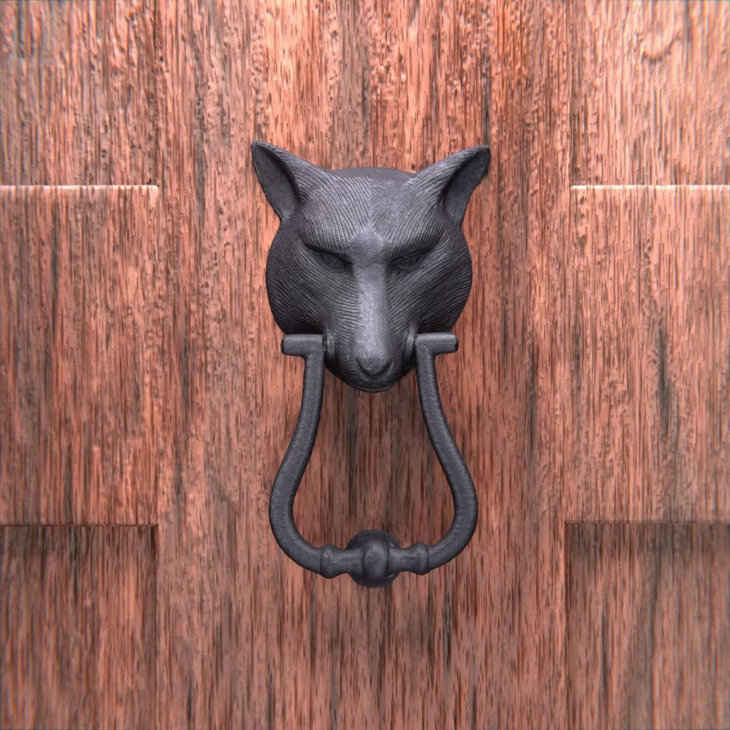 Door Knockers 8.5 in. Black Cast Iron Fox Head Shaped Door Knocker with Mounting Hardware