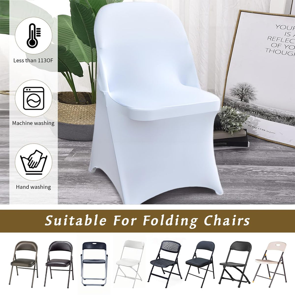 50 Pcs White Folding Chair Cover Washable Removable Universal Fitted Chair Cover Protector for Wedding Party Banquet