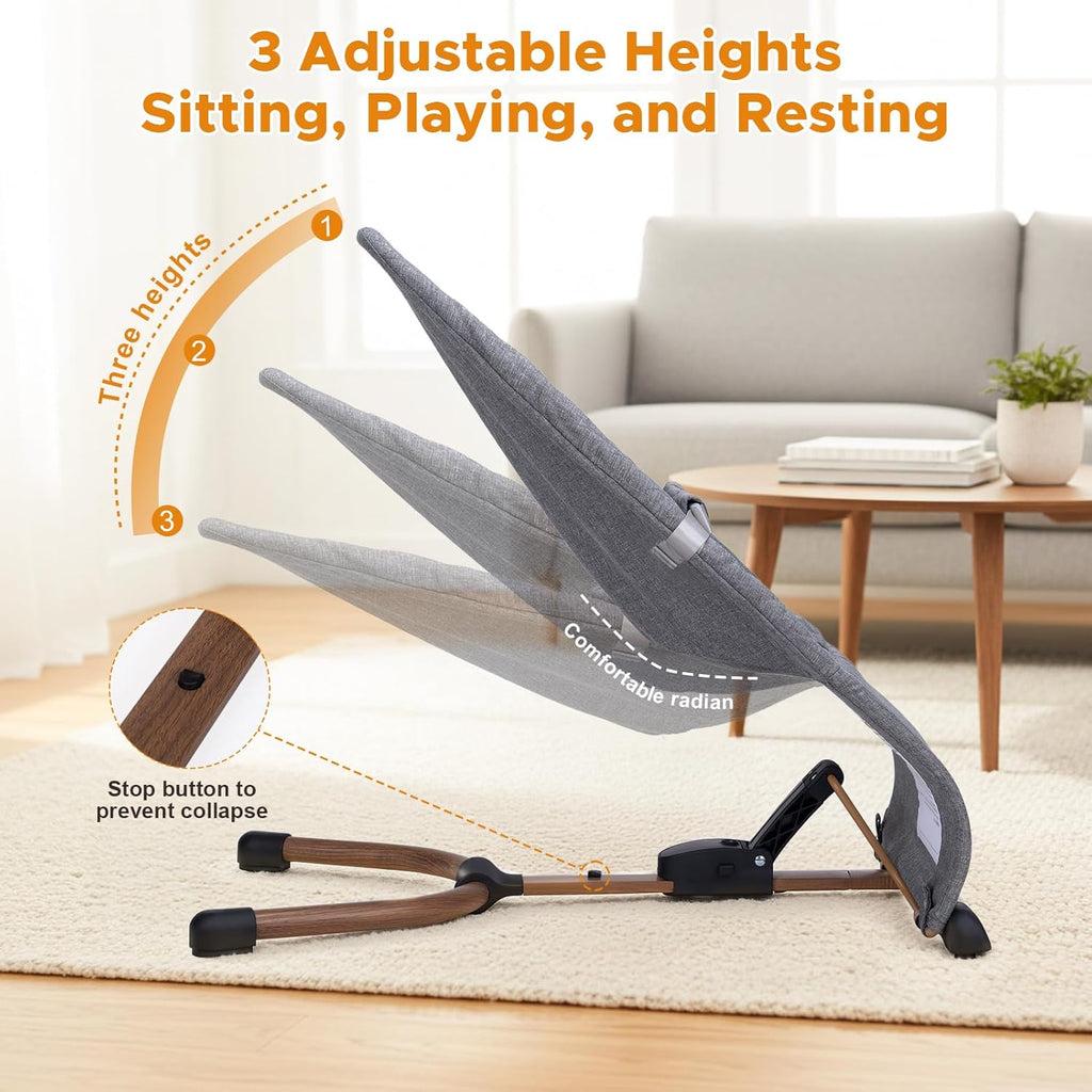 Portable Baby Bouncer, Bouncer Seat for Babies 0-12 Months, 3 Recline Positions, Foldable Baby Rocker Chair