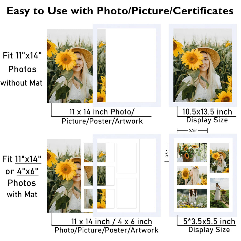11x14 Collage Picture Frame with Mat Set of 2, Display 5 Pcs 4x6 Photos or 11x14 Picture, Five Opening 4x6 Picture