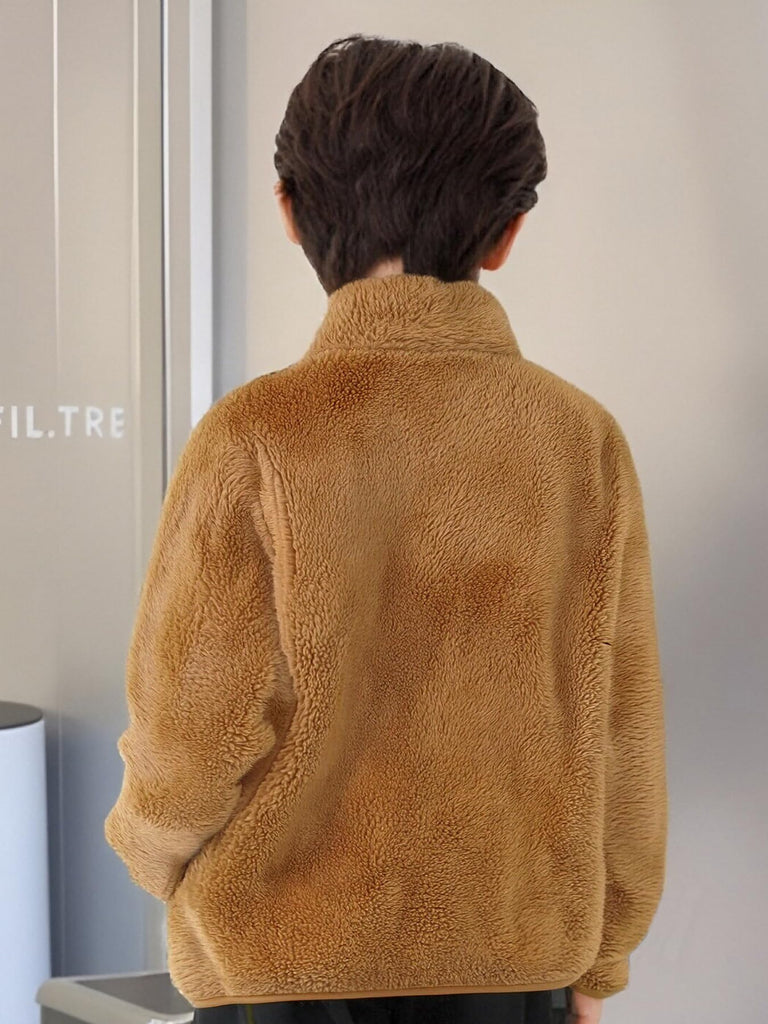 Toddler Fleece Jacket Girls Polar Fleece Lightweight Outerwear Boys Stand Collar Zip Up Warm Coat Fall Clothes Khaki