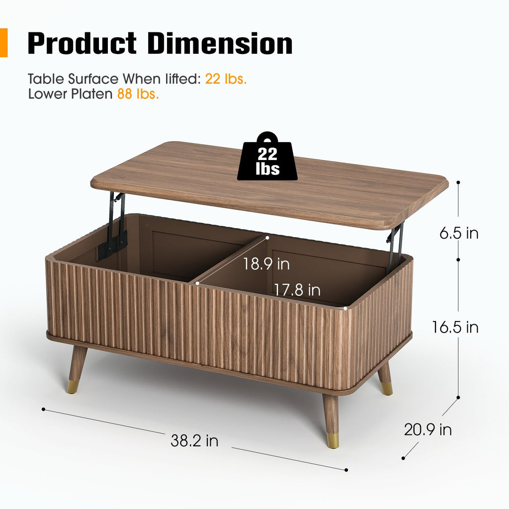 38" Lift Top Coffee Table with Storage, Walnut