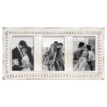 HOME Triple 4x6 Picture Frame, 3 Opening Whitewashed Farmhouse Photo Frame Collage for Tabletop Display, Horizontal 3