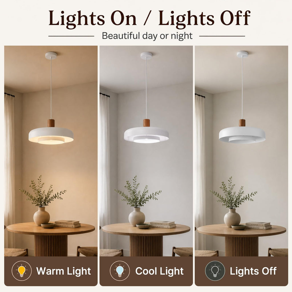 Mid Century White Pendant Light: 20" 2-Tiered Modern Nordic Metal Lighting