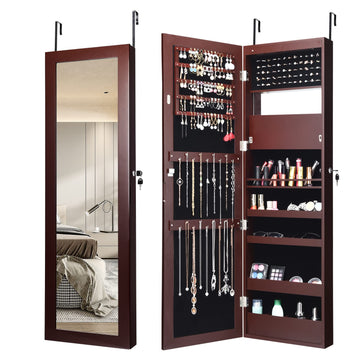 12 LEDs Mirror Jewelry Cabinet, Wall/Door Mounted Jewelry Organizer Cabinet with 53.5" Full Length Mirror & Large