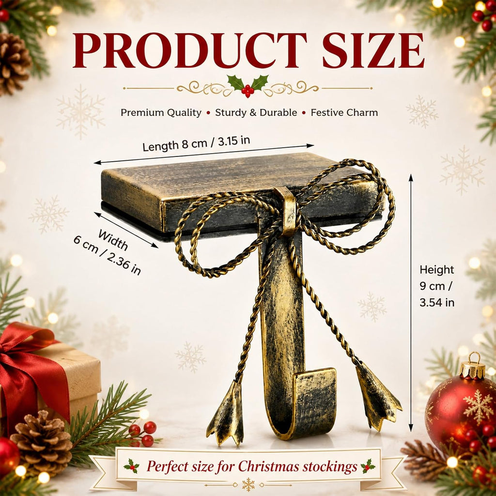 4 Pieces Christmas Bow Stocking Holders for Mantle Rustic Hanger