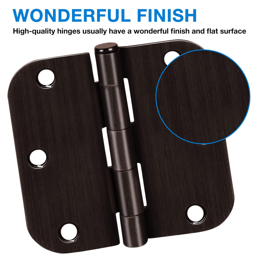 Rounded Door Hinges 3.5" x 3 1/2" Oil Rubbed Bronze 5/8" 18 Pack