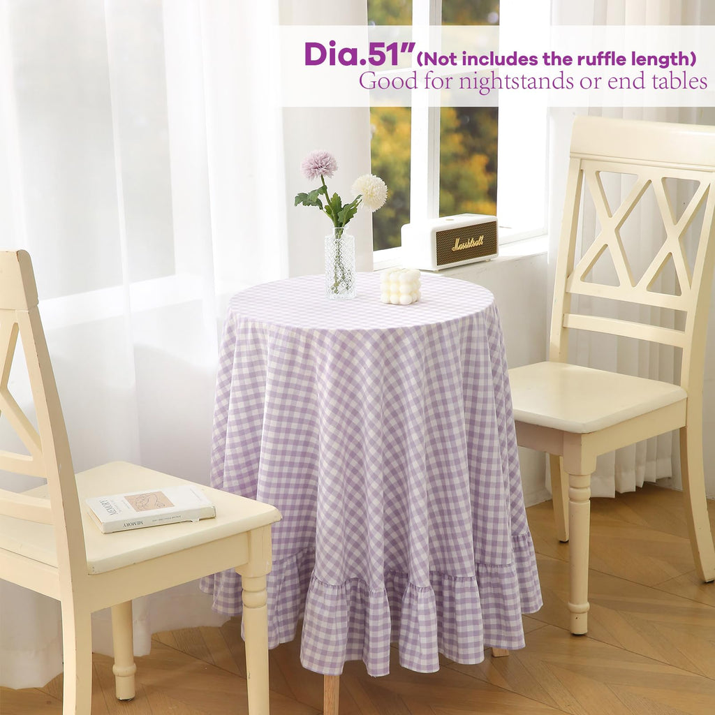 Lavender Lilac Gingham Coffee Picnic Tablecloth Round Dia.51"