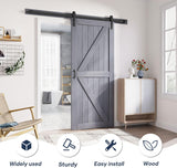 36in x 84in Gray Wood Barn Door Slab with 6.6ft (79inch) Barn Door Hardware Track Kit Included, Doub