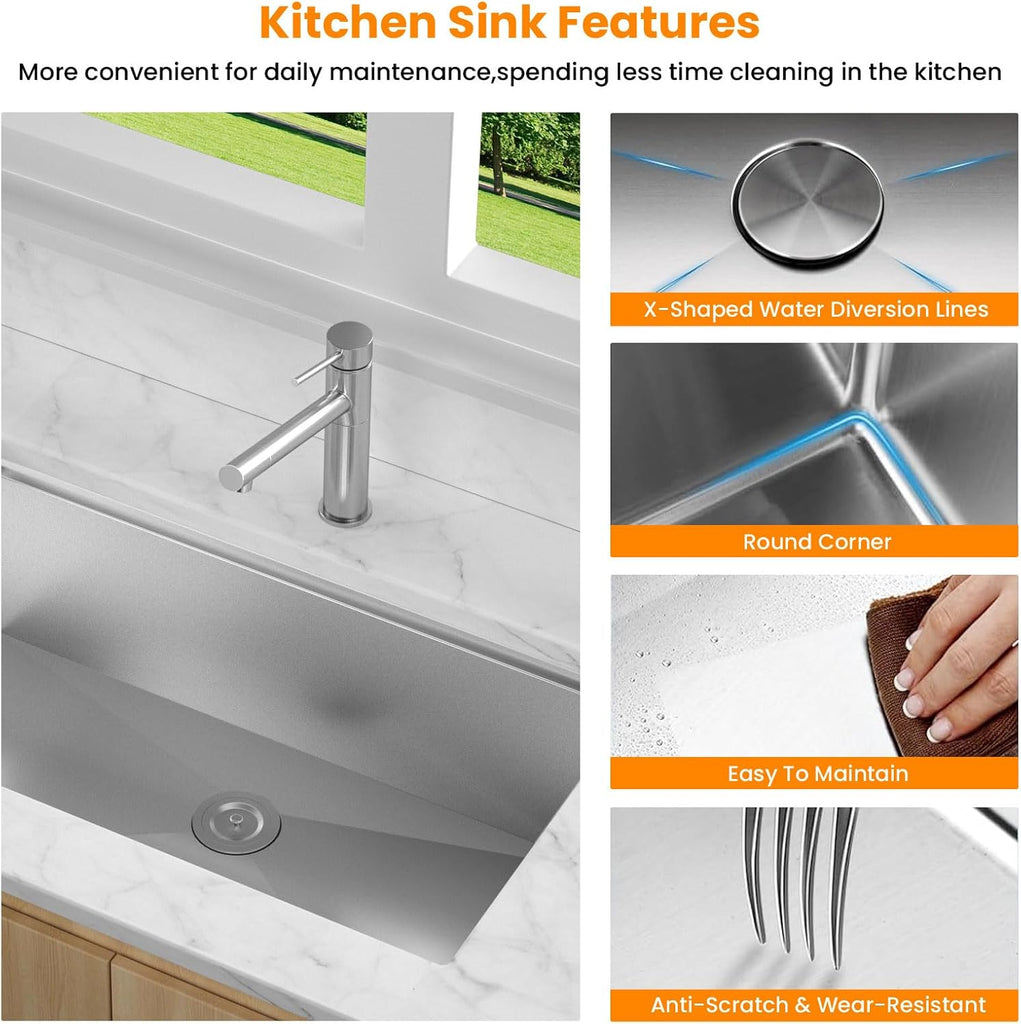 32 Kitchen Sink Undermount - 32 x 19 x 10 Inch Undermount Sink | Ledge Workstation 10"Deep Single Bowl 16 Gauge