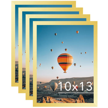 10x13 Gold Picture Frame Set of 4, Horizontal and Vertical Formats for Wall Hanging, 10 x 13 Wall Gallery Poster