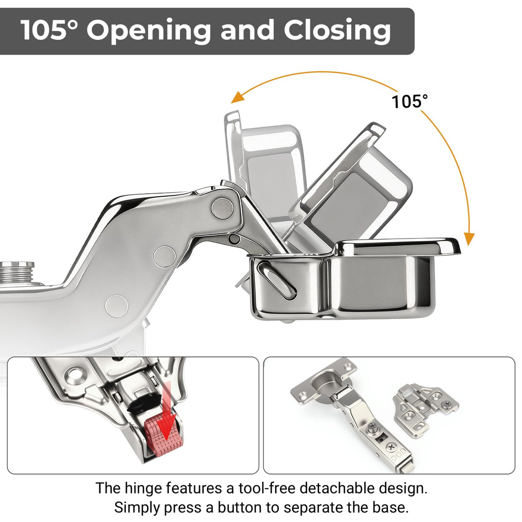 4Pack Inset Soft Close Cabinet Hinges-35mm Concealed Hydraulic Slow Close Hinges 105° 3-Way Adjustable (±2.5mm) for