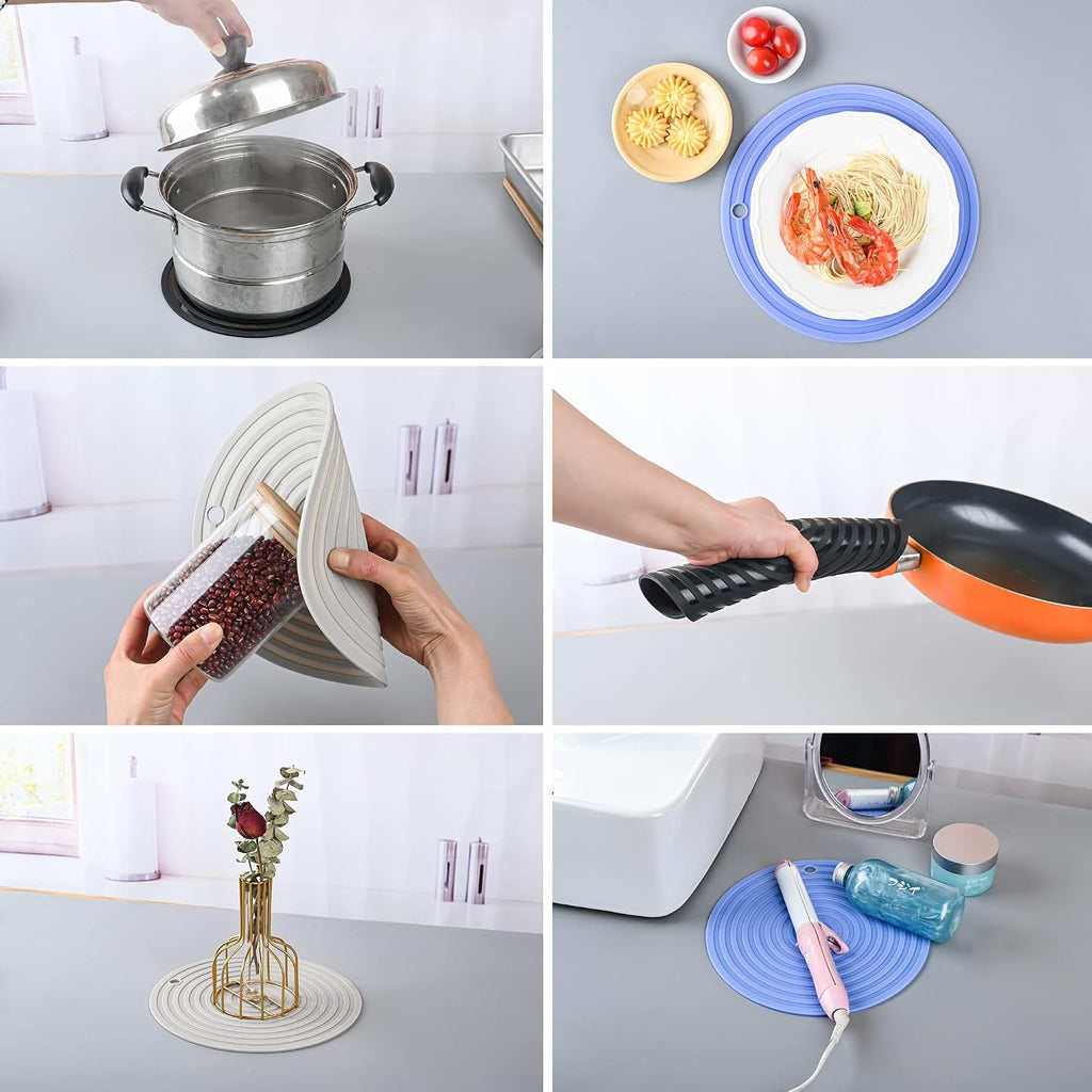 Silicone Trivets Mats for Pots and Pans, Heat Resistant Pot Holders, Flexible Hot Pads Table, Non Slip Mats, Dia11.81