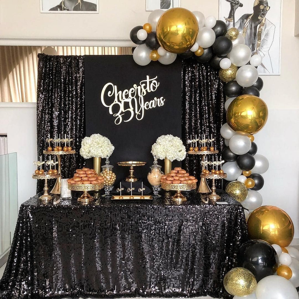 Black Sequin Tablecloth for Parties Rectangle Shiny Table Overlays Tabletop