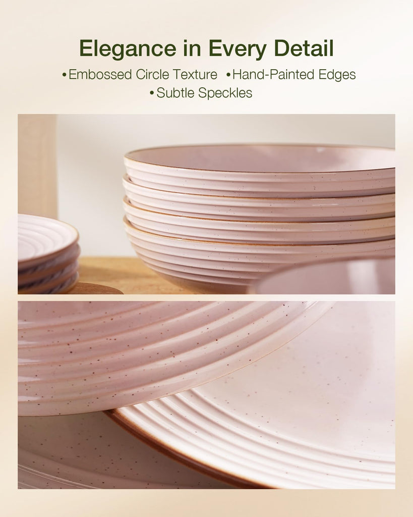 Jupiter Stoneware Dinnerware Sets with Pasta Bowls, Dishes for 4
