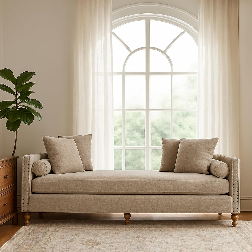 75.2" Oversized Chaise Lounge, Chenille End of Bed Bench with Tufted Arms, Sleeper Sofa Daybed with 4 Pillows