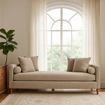 75.2" Oversized Chaise Lounge, Chenille End of Bed Bench with Tufted Arms, Sleeper Sofa Daybed with 4 Pillows