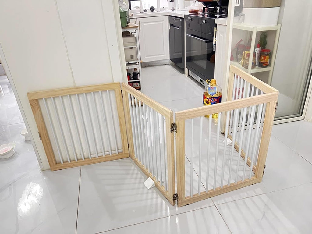 Wooden Dog Gate Freestanding Foldable Pet Extra Wide Dog Gates