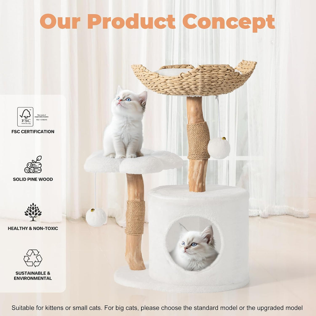 Modern Cat Tree, 26.3" Aesthetic Wood Cat Tree Tower for Small Cats