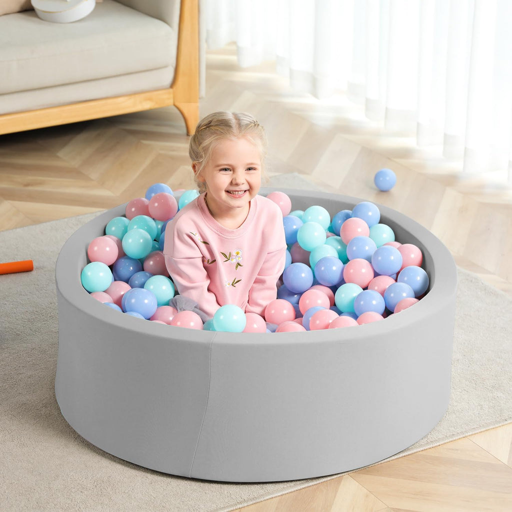 Foam Ball Pit, 36" x 12" Indoor Soft Ball Pool for Kid,Light Grey
