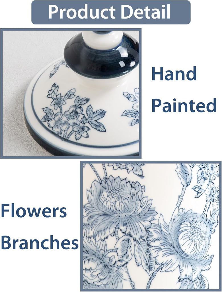 Blue and White Ginger Jar Decor, Chinoiserie Vase Decor, 12x6 Inch