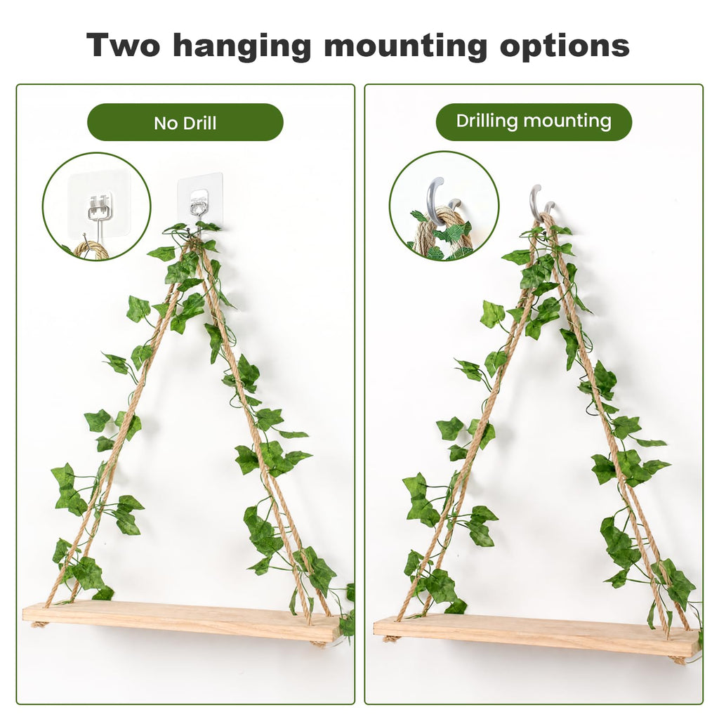 Hanging Floating Shelves No Drill, Macrame Plant Wall Shelf
