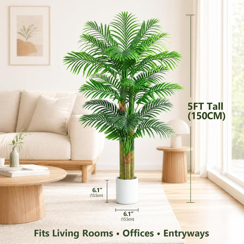 5FT Artificial Golden Cane Palm Tree, Fake Palm Tree UV Resistant
