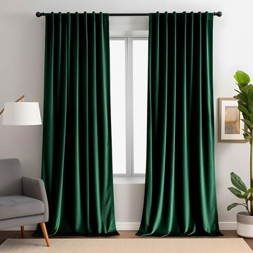 Emerald Green Velvet Curtains 84 inches Long Luxury 80% Blackout Curtains Living Room, Thermal Insulated Super Soft