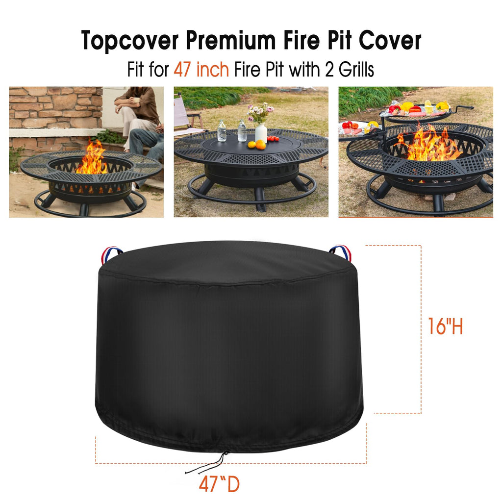 Fire Pit Cover Round 47in 600D Waterproof for Wood Burning