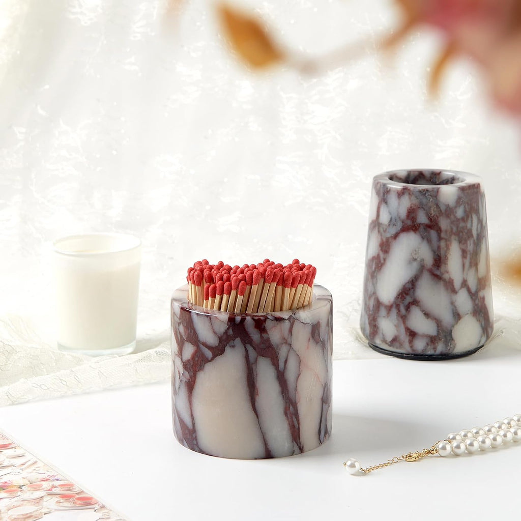Luxury Natural Marble Match Holder with Striker, Decorative Matchbox Gift