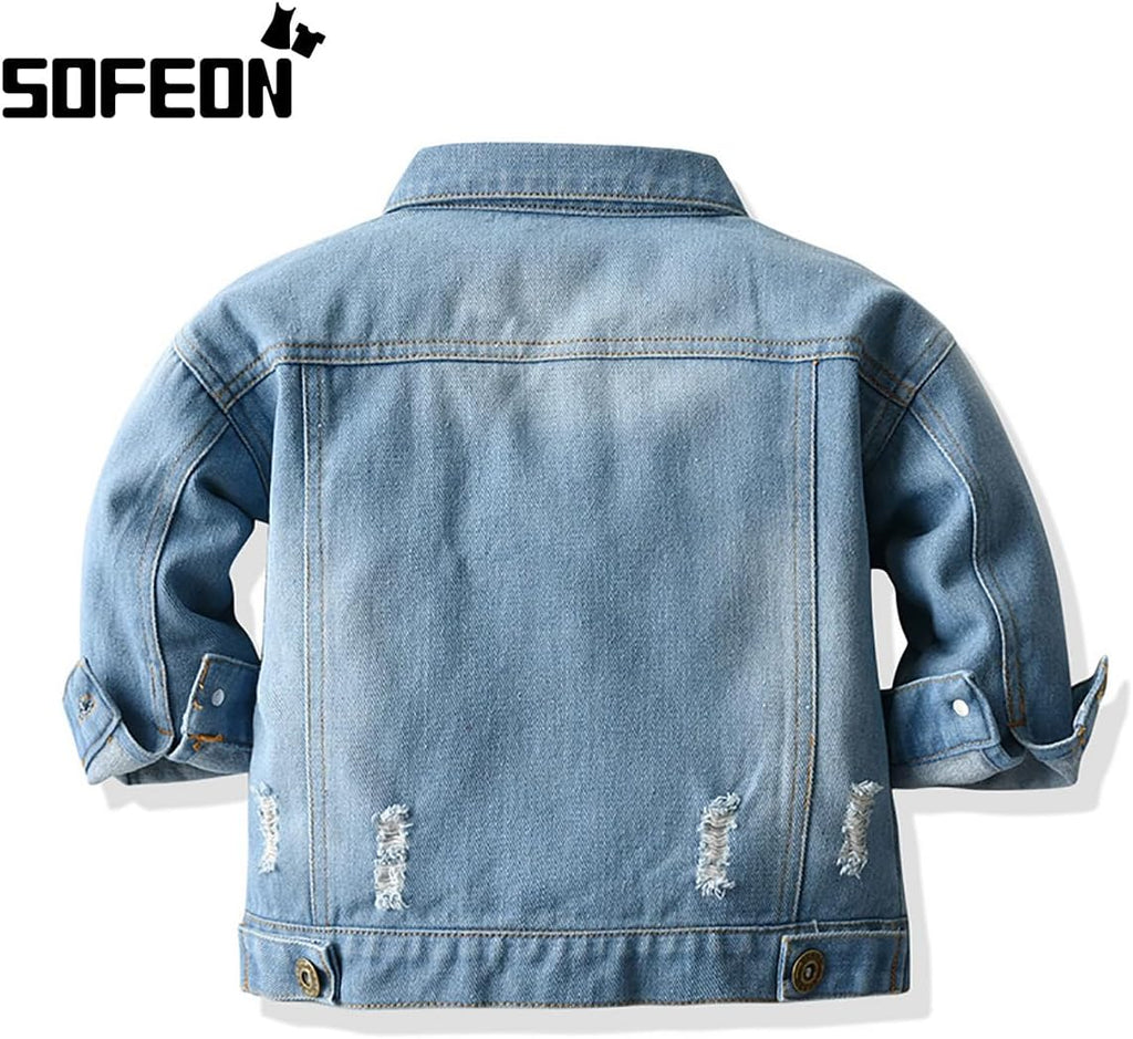 Toddler Baby Boy Girls Denim Jacket Button Down Basic Ripped Hoodie Jeans Coat Kid Cowboy Outwear Casual Clothes