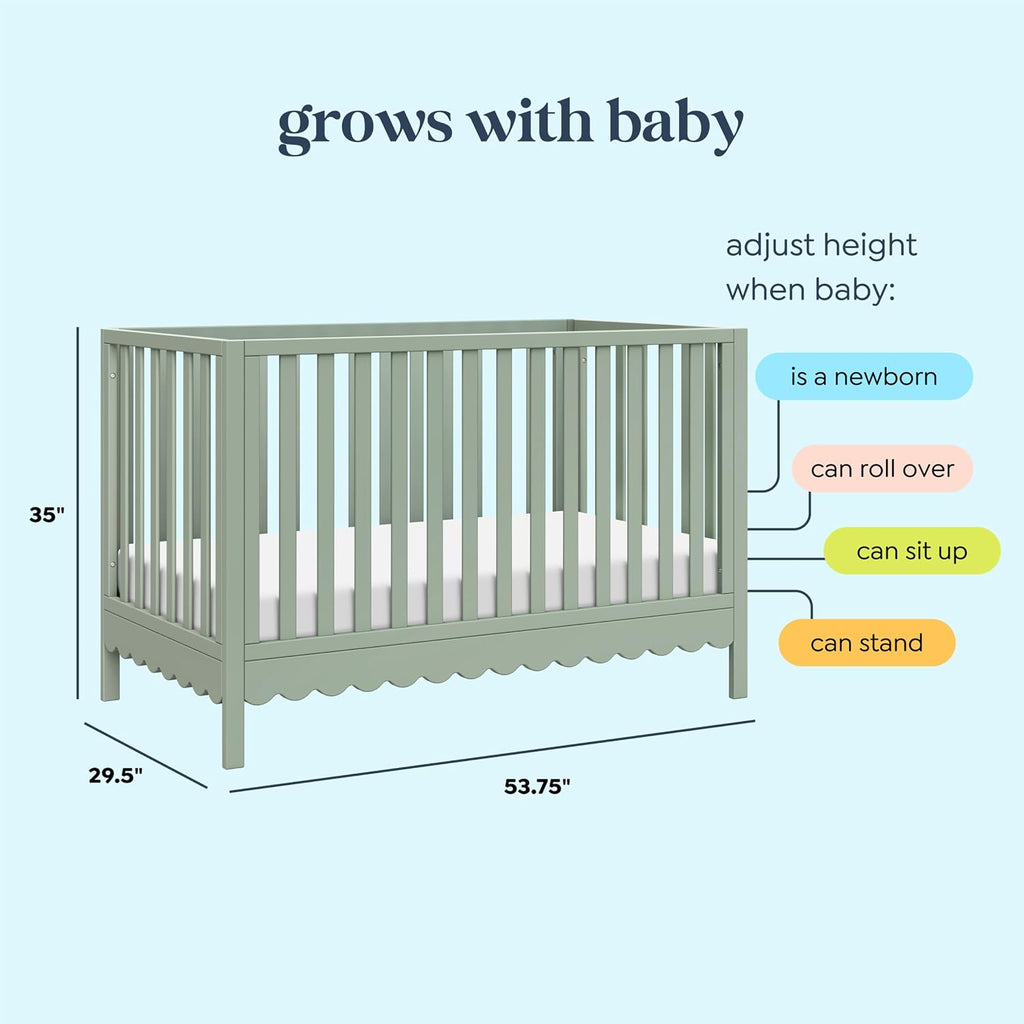Sammy Scallop 4-in-1 Convertible Baby Crib, Light Sage | GREENGUARD Gold Certified, Converts to Toddler Bed & Daybed
