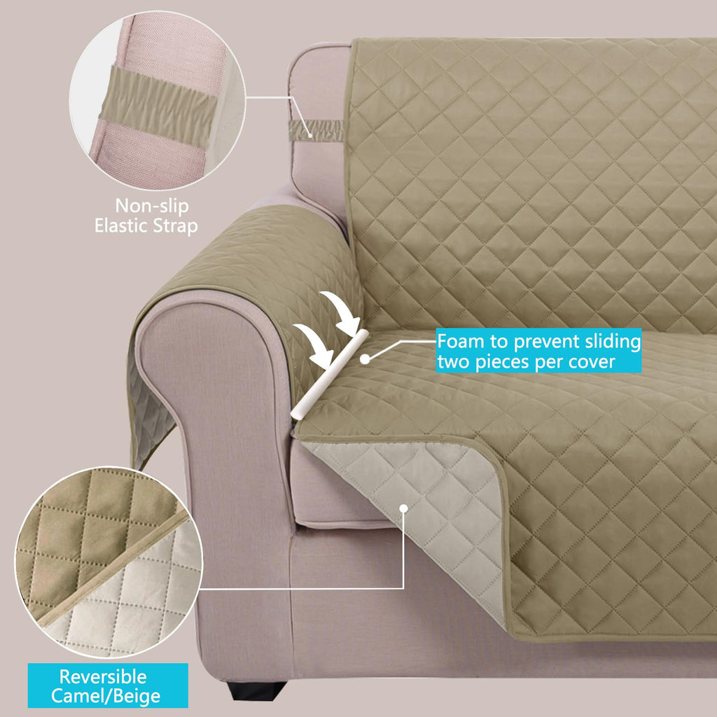 Loveseat Sofa Cover for 2 Cushion Couch, Light Camel/Beige