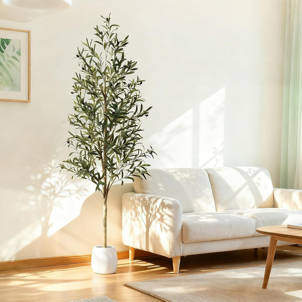 6ft Faux Olive Tree, Artificial Olive Tree Indoor, High Imitation Silk Plant Artificial Plants with Natural Wood