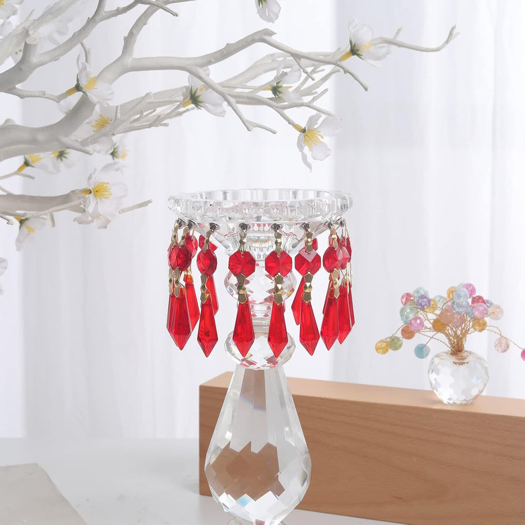20pcs Red Crystals Prisms Glass Tip Beads Replacement Chandelier Icicle Drop Pendants Octagon Crystal Beads Gold Pins