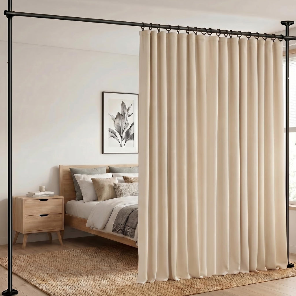 Room Divider Curtains Blackout Floor to Ceiling Curtain with Hook Sliding Door Curtains Ceiling Mount Extra Wide