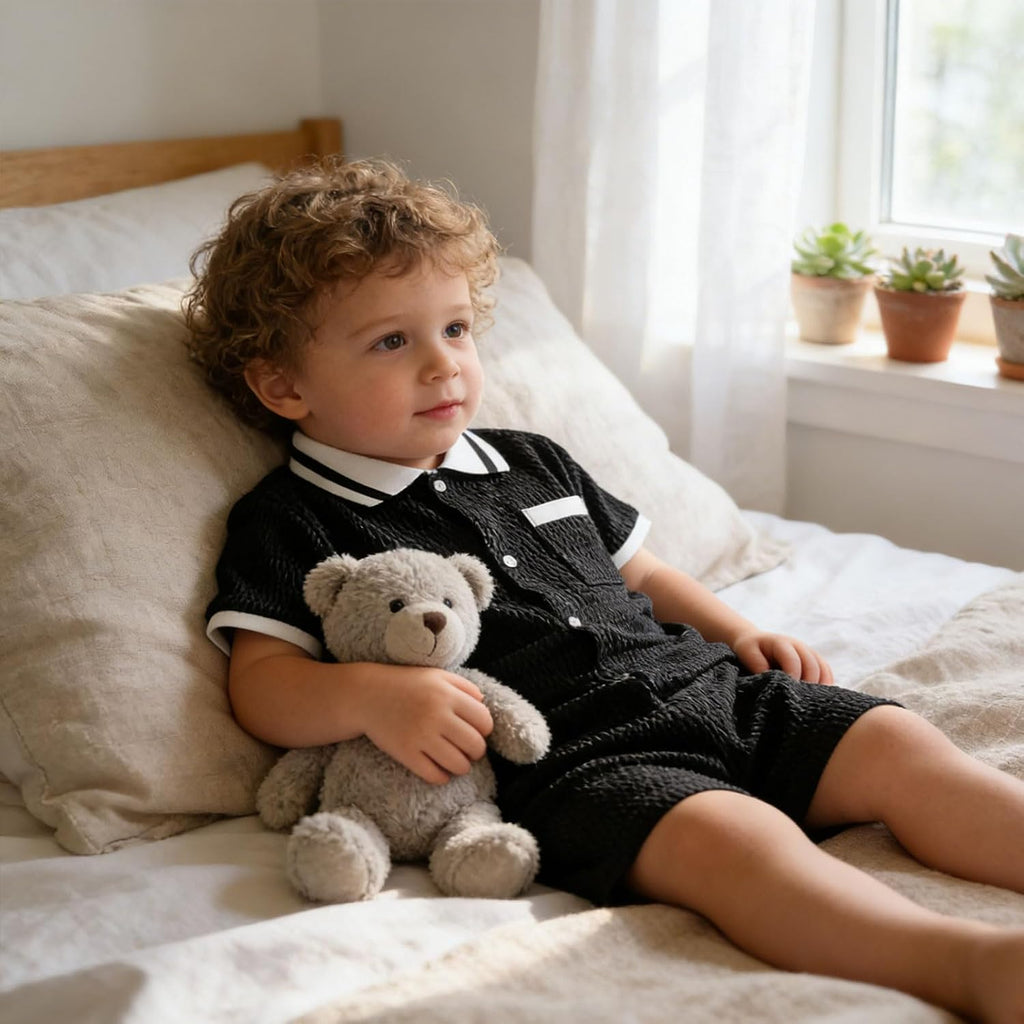 Baby Boy Waffle Knit Button-Down Shirt & Shorts Set