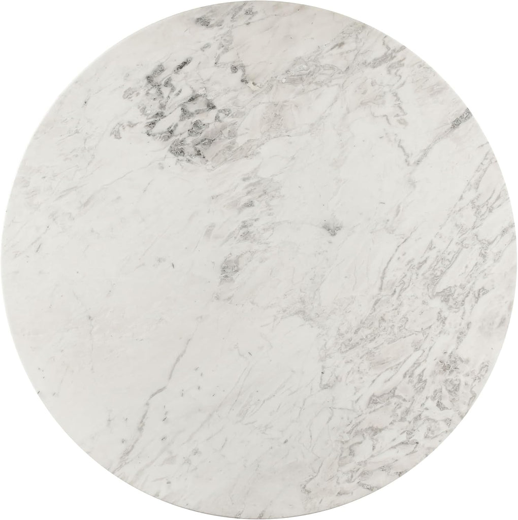 248White-DT48 Genoa Collection Art Deco Dining Table with Handcrafted Genuine Marble, White Marble with Light Grey