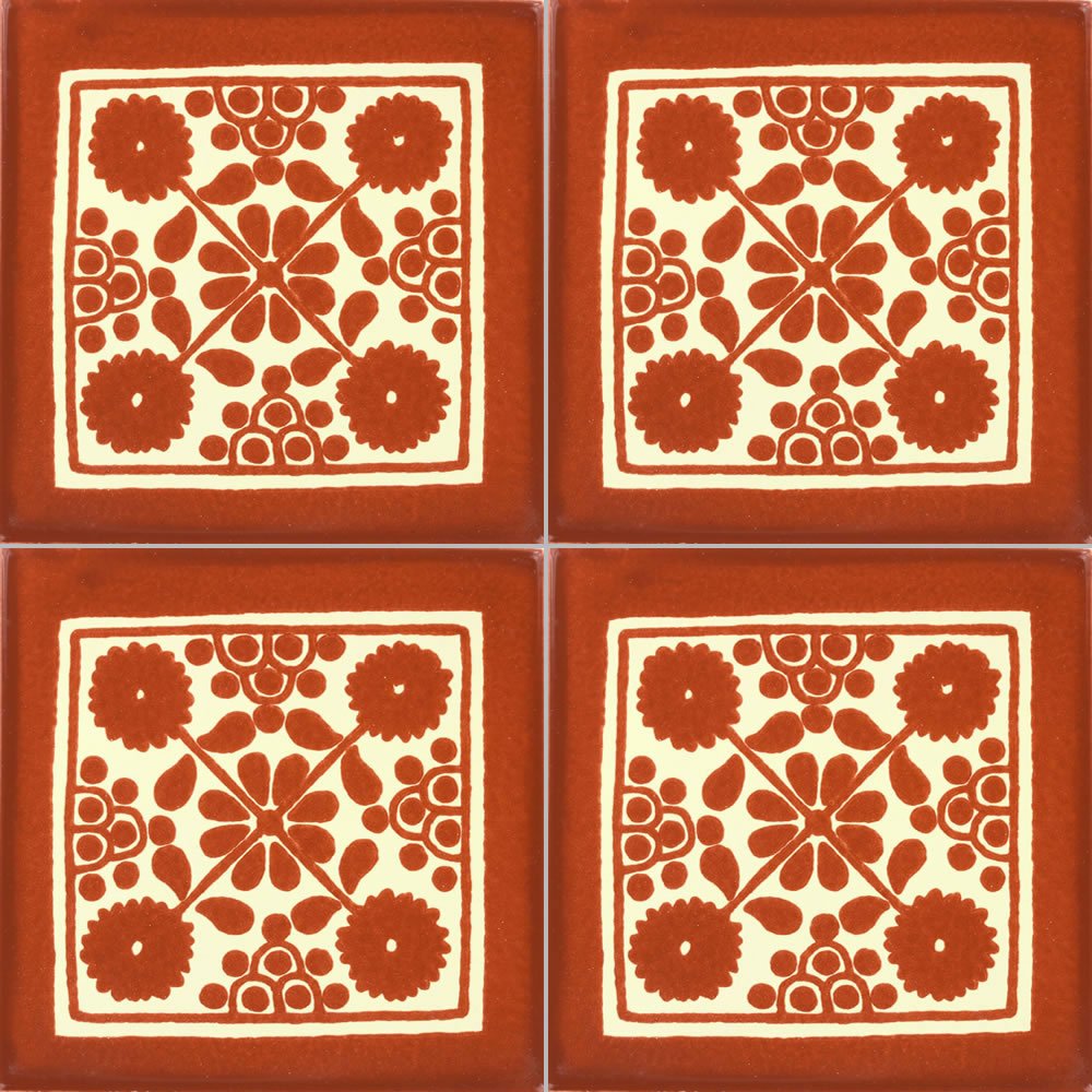 Box of 45-41⁄4 x 41⁄4 Terra Cotta Damasco - Talavera Mexican Ceramic Tiles