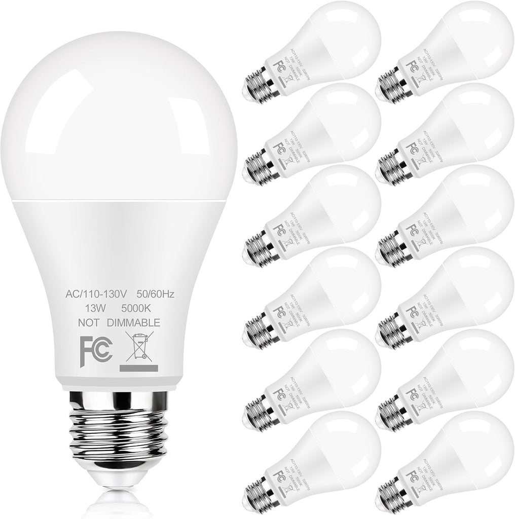 12-Pack A19 LED Light Bulbs 100W Equivalent Bulbs, Super Bright 1500 Lumens 13W 5000K Daylight White Bulbs with